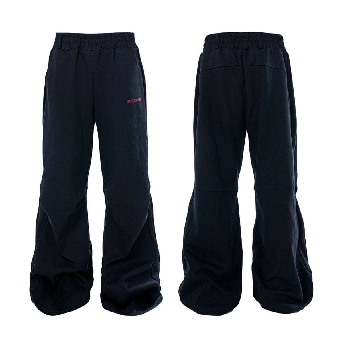 *RYECHASIN BLCK WIDE ELASTICIZED SKINNY WAIST FLARED SWEATPANTS