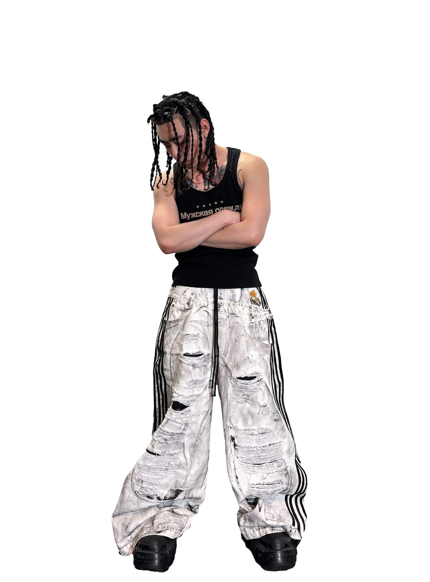 *RYE CHASIN ."FOOTBALL PUNKS"! WHITE CANVAS PANTS
