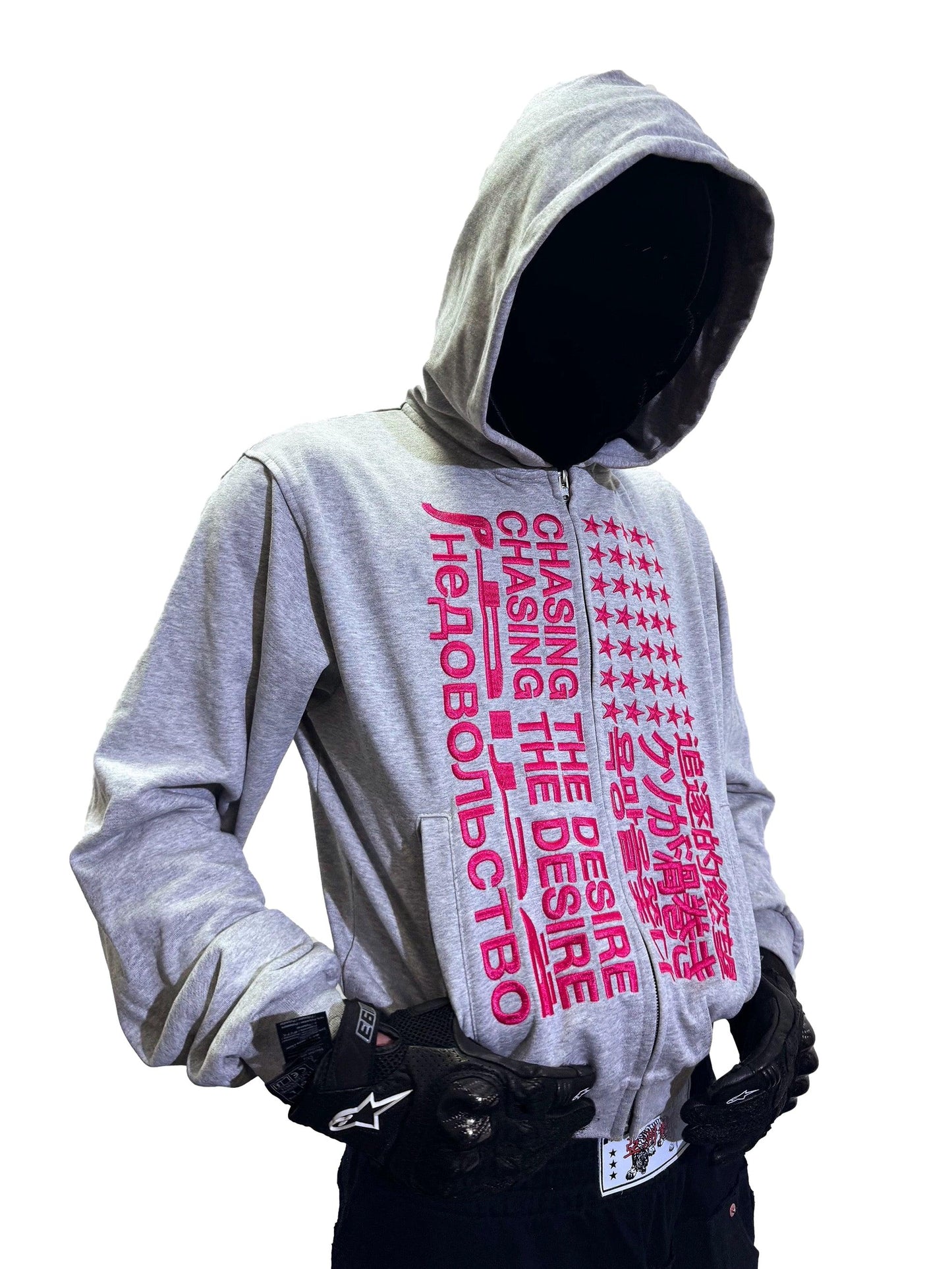 *RYECHASIN "追逐的慾望" "CHASIN THE DESIRE" ZIP-UP HOODIE GREY&PINK