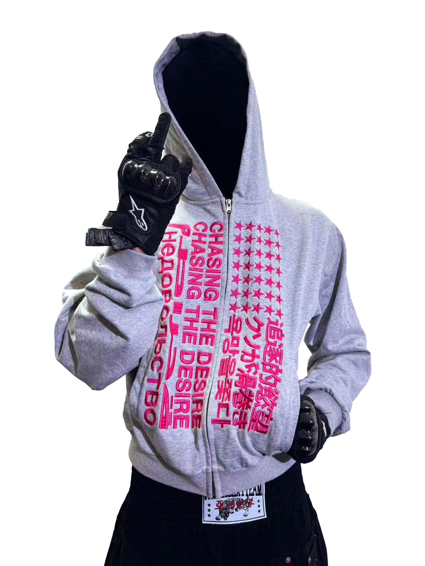 *RYECHASIN "追逐的慾望" "CHASIN THE DESIRE" ZIP-UP HOODIE GREY&PINK