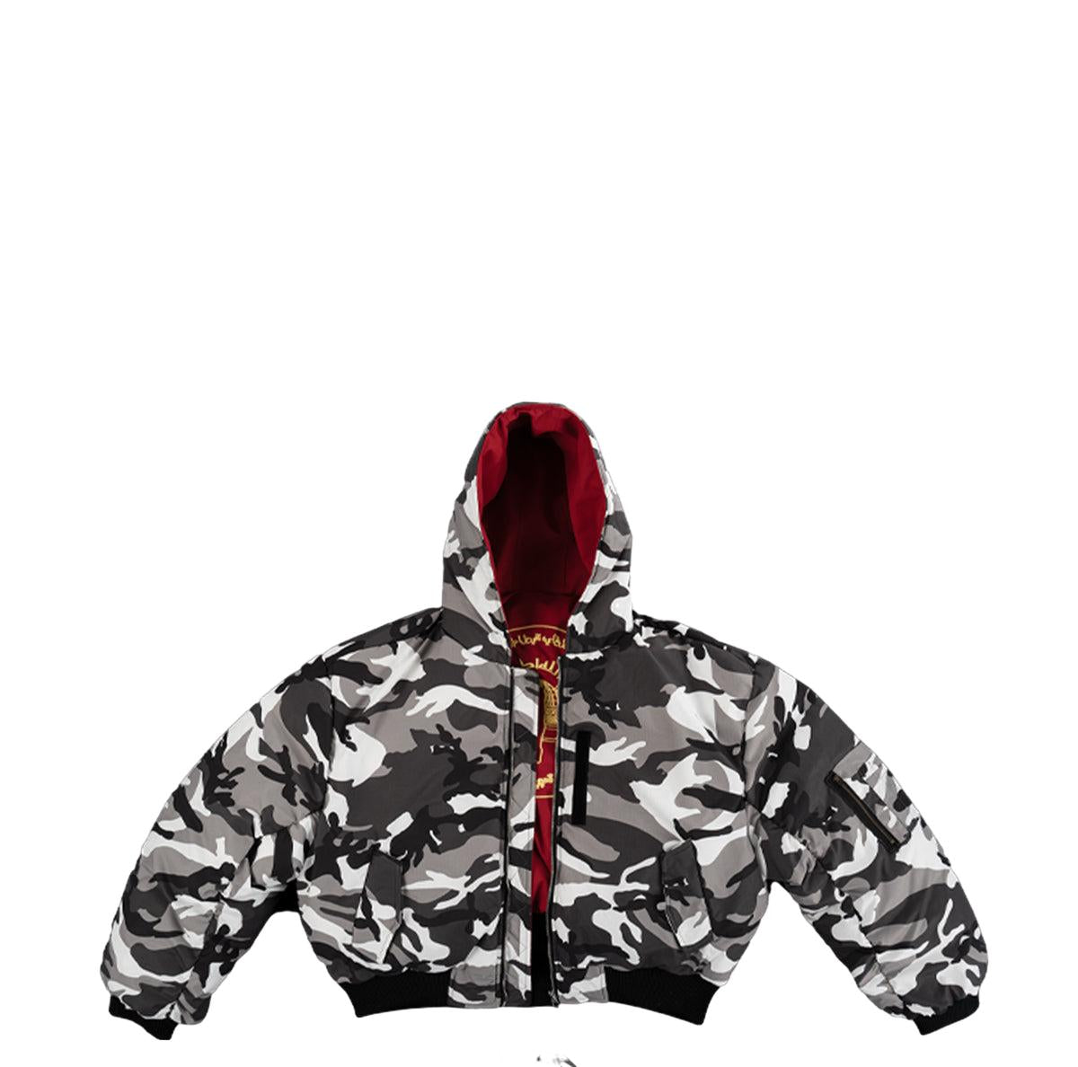 *RYE CHASIN 'PEACE' Reversible Snow Camouflage/Dark Red Hooded 'BOMBER' Fall/Winter Cotton Jacket