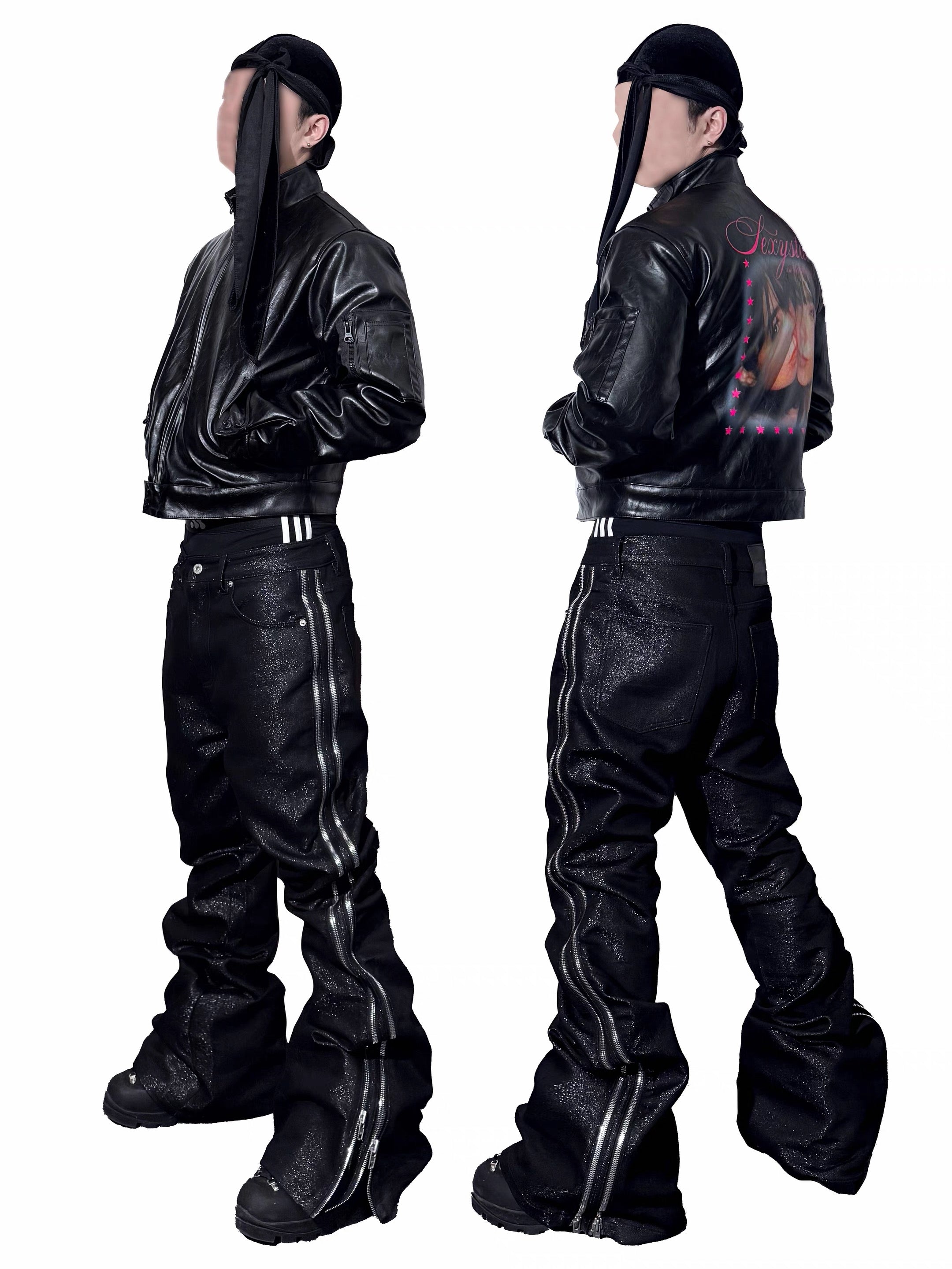 *RYE CHASIN *METALLIC SILVER BOLAN BOOTCUT DOUBLE-ZIP RAW DENIM