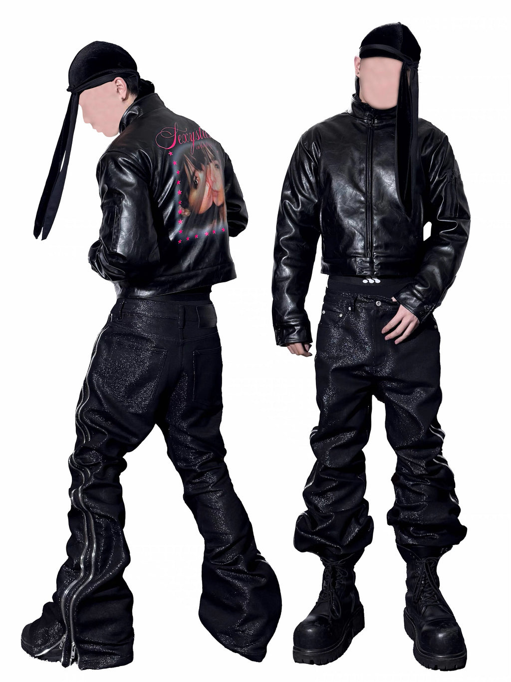 *RYE CHASIN *METALLIC SILVER BOLAN BOOTCUT DOUBLE-ZIP RAW DENIM