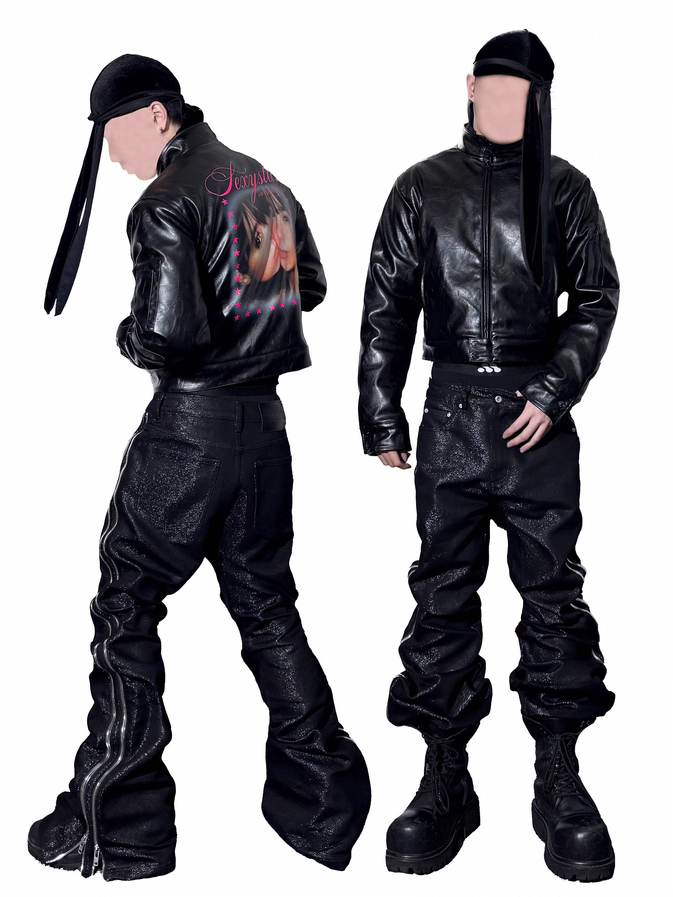 *RYE CHASIN *METALLIC SILVER BOLAN BOOTCUT DOUBLE-ZIP RAW DENIM