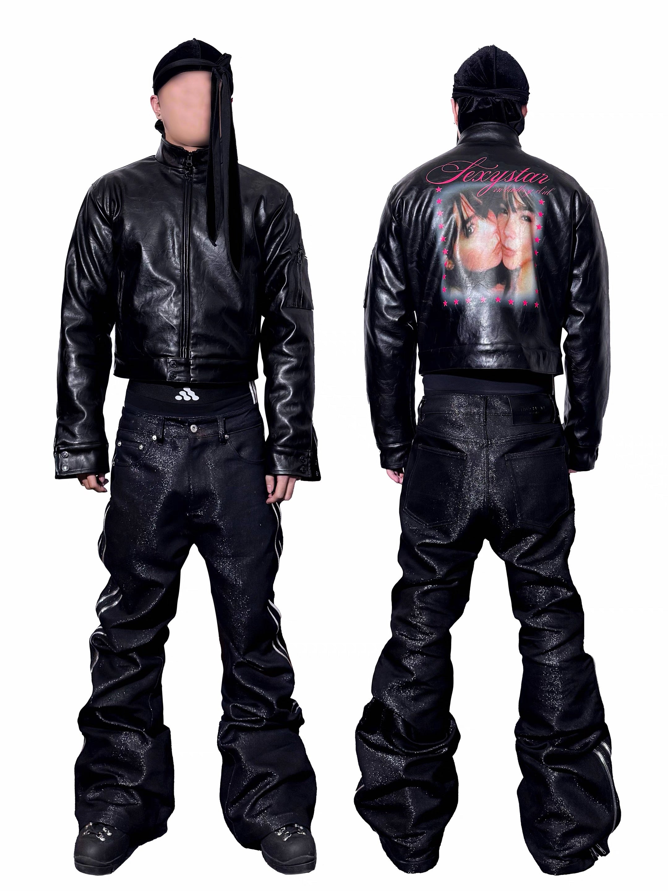 *RYE CHASIN *METALLIC SILVER BOLAN BOOTCUT DOUBLE-ZIP RAW DENIM