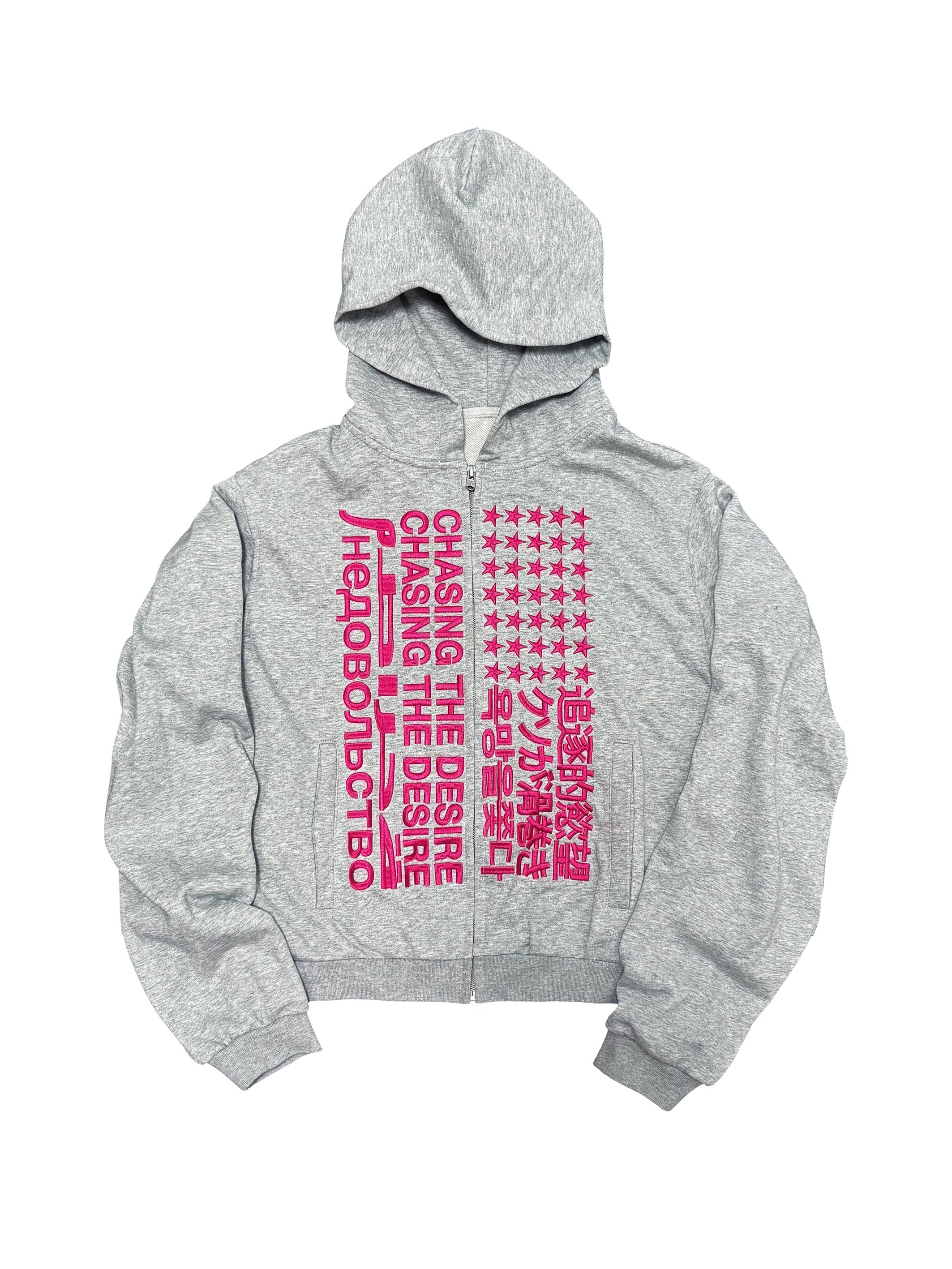 *RYECHASIN "追逐的慾望" "CHASIN THE DESIRE" ZIP-UP HOODIE GREY&PINK