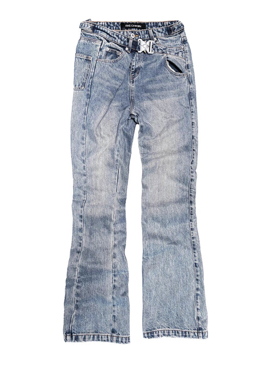 *RYECHASIN BULE FLARED BUCKLE JEAN