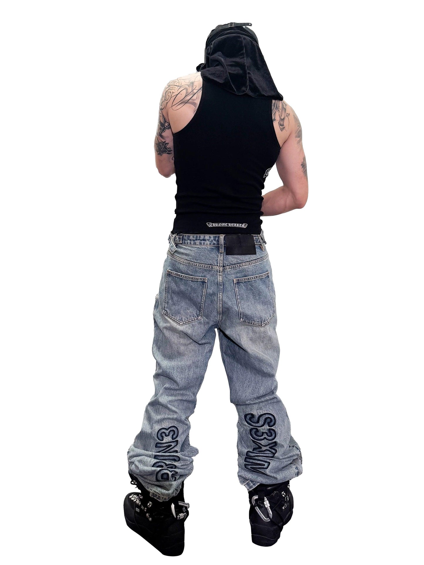 *RYECHASIN BULE FLARED BUCKLE JEAN