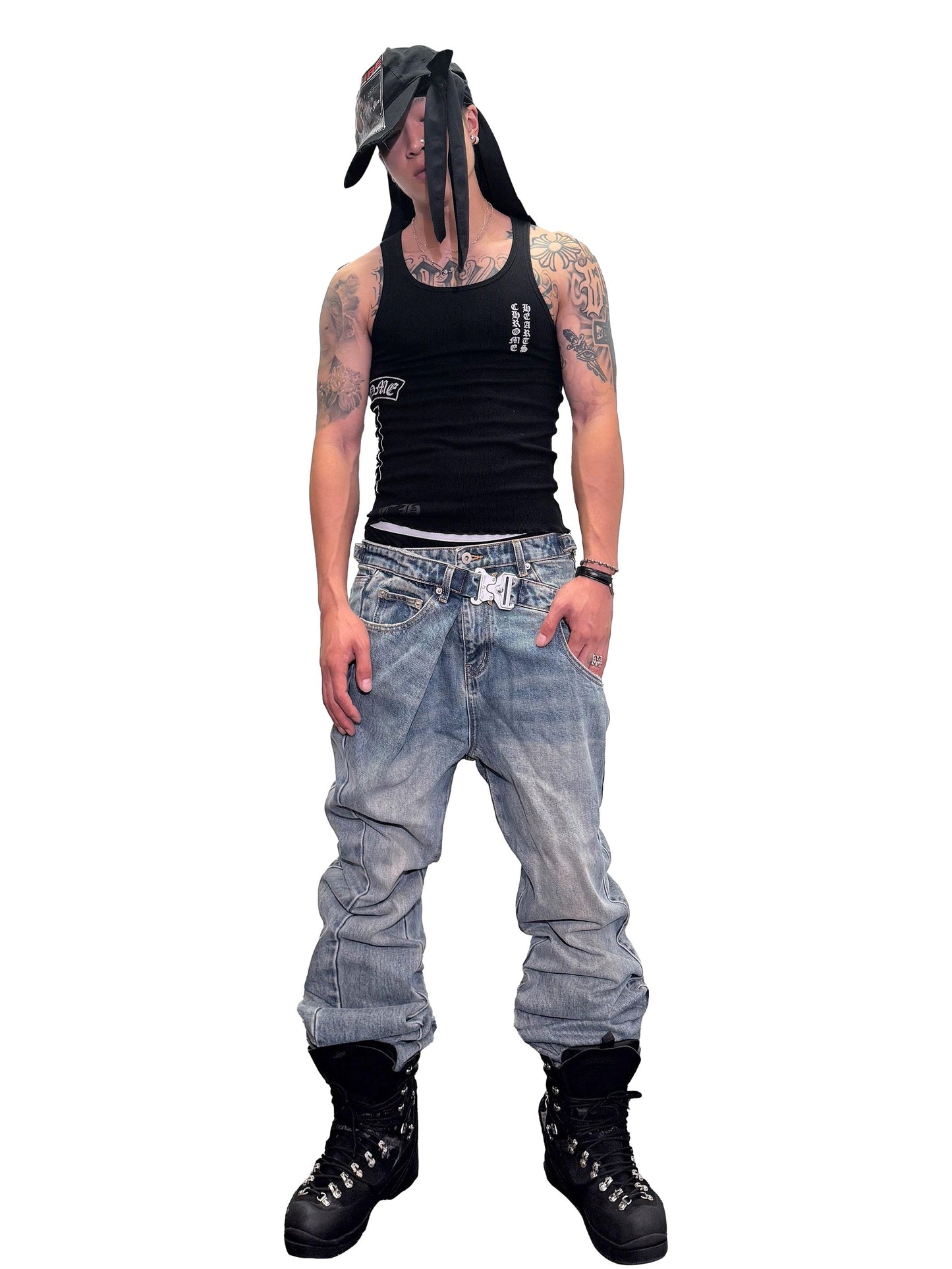*RYECHASIN BULE FLARED BUCKLE JEAN