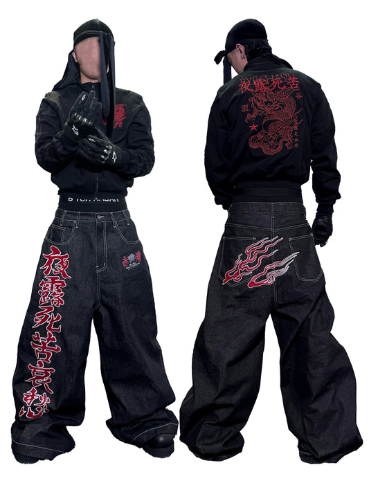 *RYECHASIN “夜露死苦哀愁”Bosozoku Raw Denim Jeans