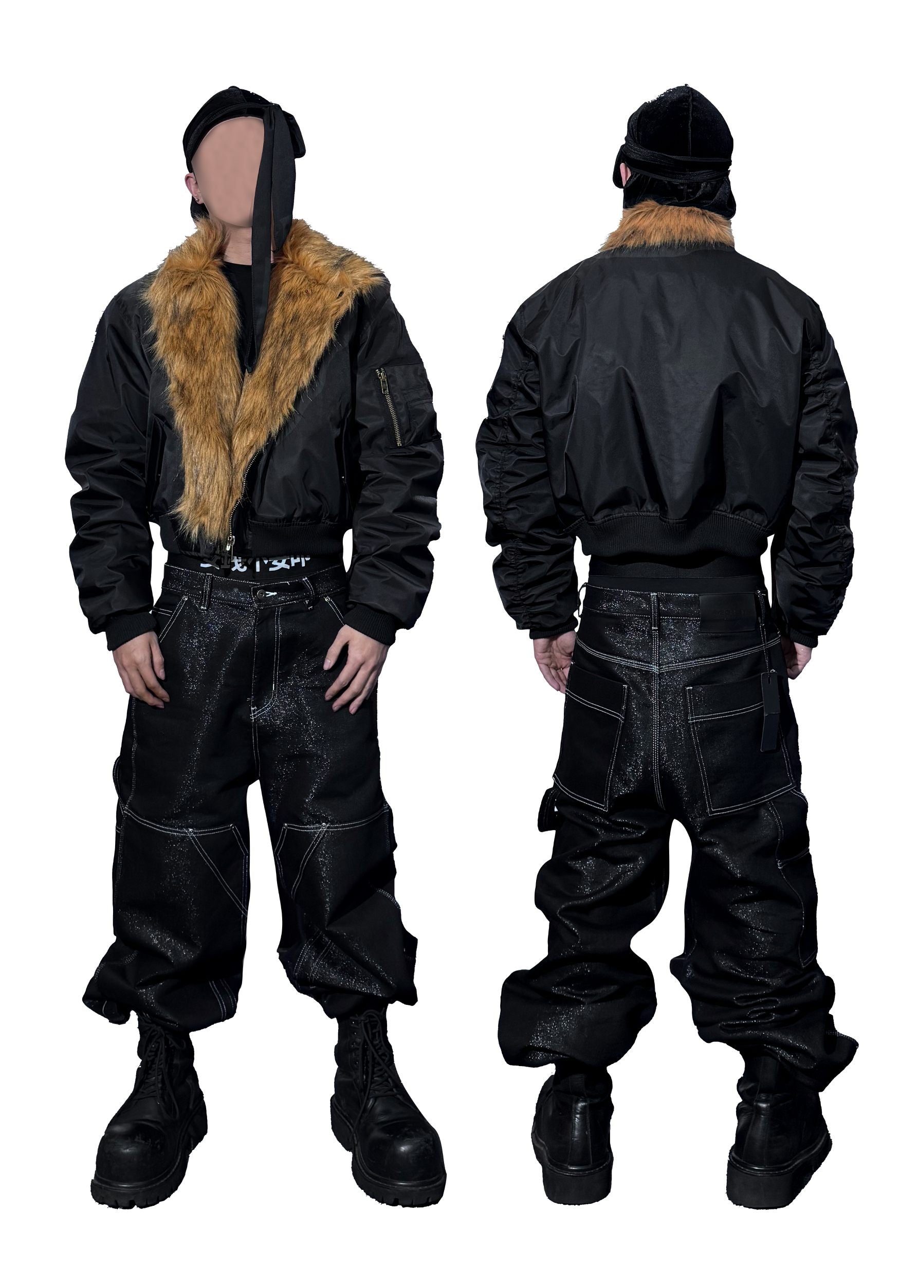 *RYE CHASIN *FUR-LINED AVIATOR PADDED BOMBER JACKET
