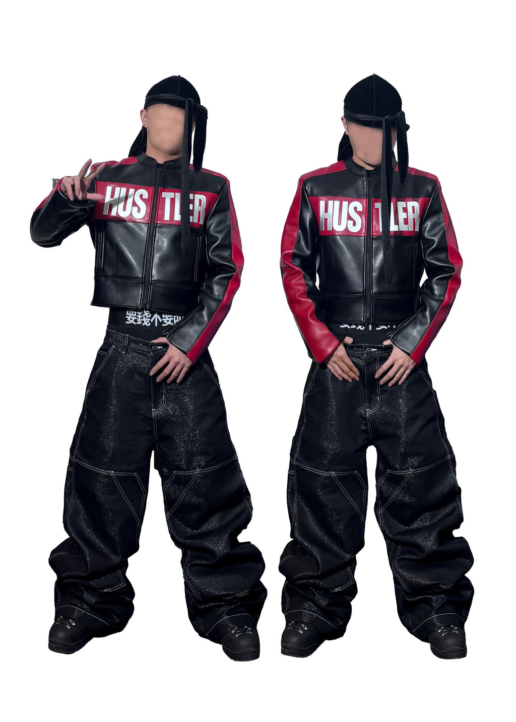 *RYE CHASIN *HUSTLER BLACK/RED SILVER-FOIL CROPPED PADDED RACING JACKET