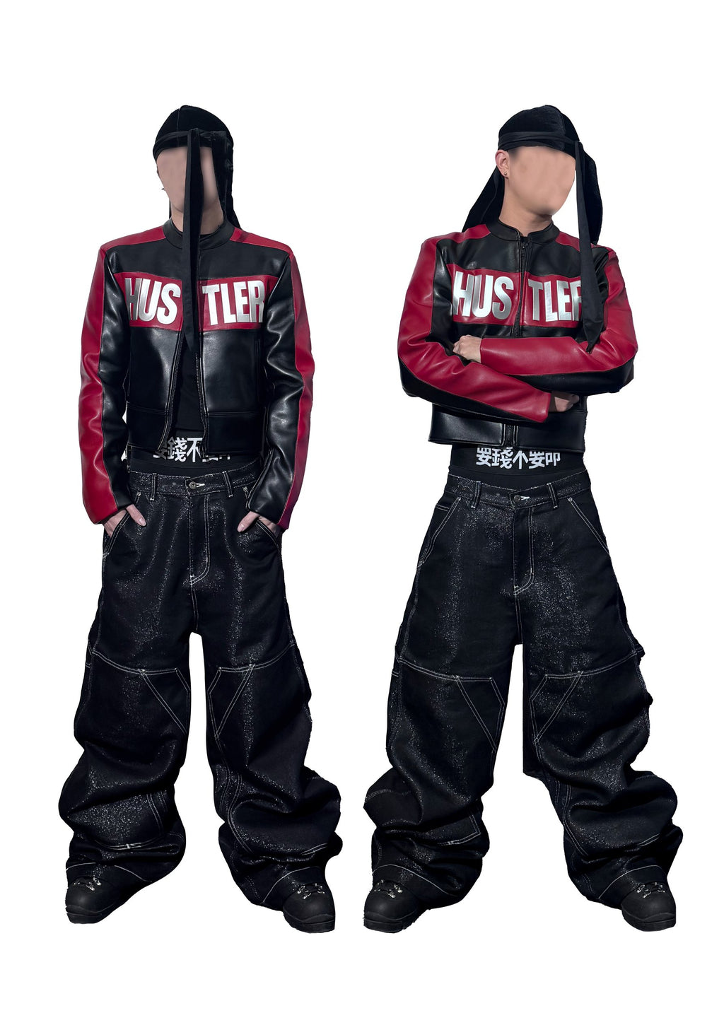 *RYE CHASIN *HUSTLER BLACK/RED SILVER-FOIL CROPPED PADDED RACING JACKET