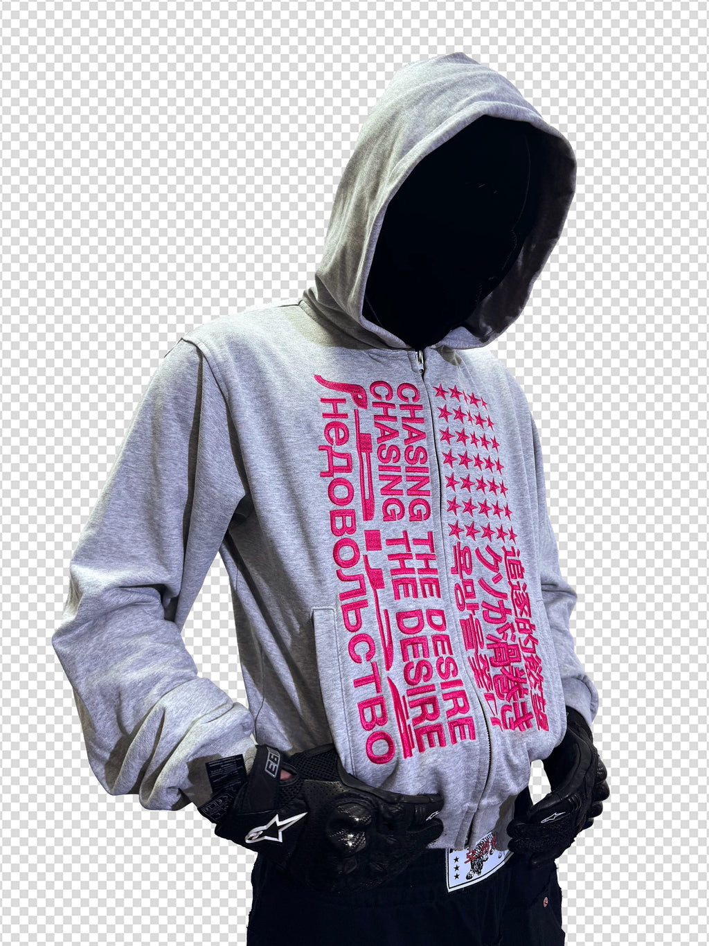 *RYECHASIN "追逐的慾望" "CHASIN THE DESIRE" ZIP-UP HOODIE GREY&PINK