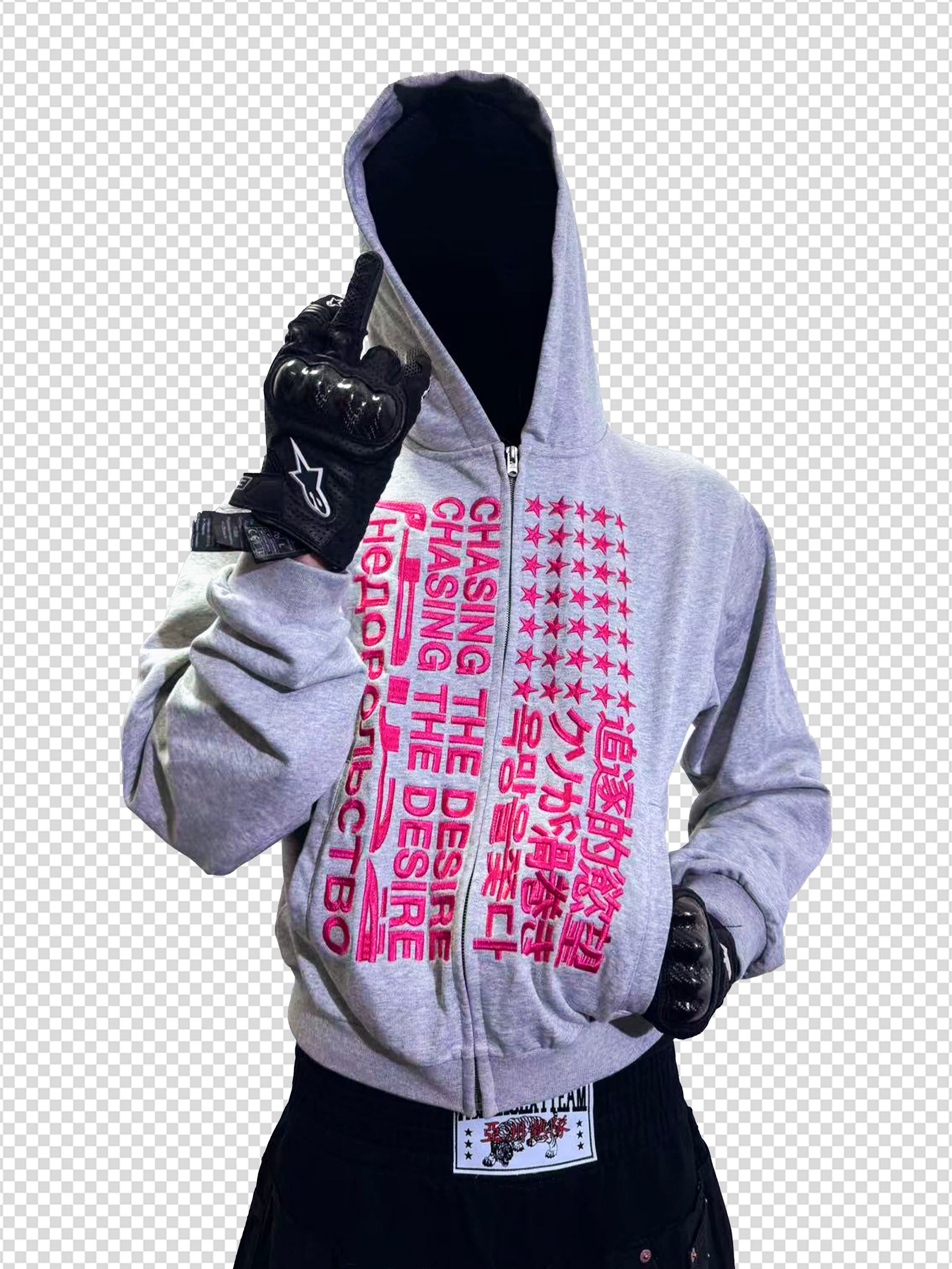 *RYECHASIN "追逐的慾望" "CHASIN THE DESIRE" ZIP-UP HOODIE GREY&PINK