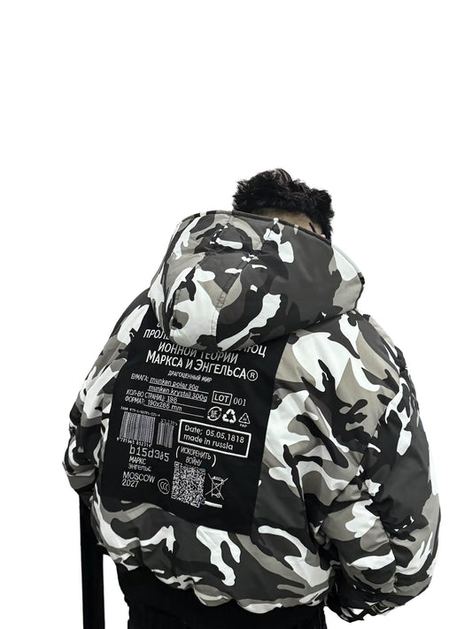 *RYE CHASIN 'PEACE' Reversible Snow Camouflage/Dark Red Hooded 'BOMBER' Fall/Winter Cotton Jacket